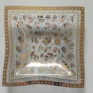 Clear MCM Glass With Gold Overlay Trim Flowers Trinket Tray by Georges Briard